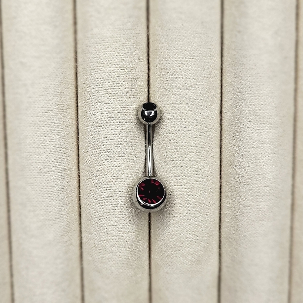 Garnet Red Double Gem Navel Curve 14 Gauge Piercing Jewelry